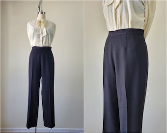 Pantalon noir en laine taille haute des années 1990 28" 29" • Pantalon fuselé à bandes vintage • Taille M