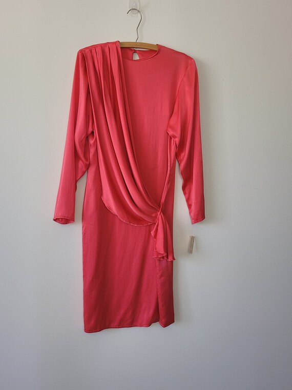 Charmeuse Silk Coral Dress with Shawl Sash • Vint… - image 4