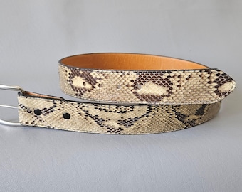 Pasek ze skóry wężowej w stylu vintage, odpinana klamra, rozmiar 32