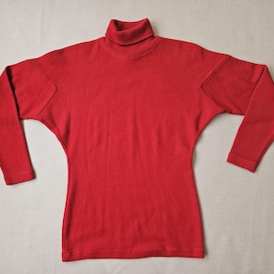 1980s NORDSTROM Washable Wool Turtleneck Red Fitted Sweater • Size S - M