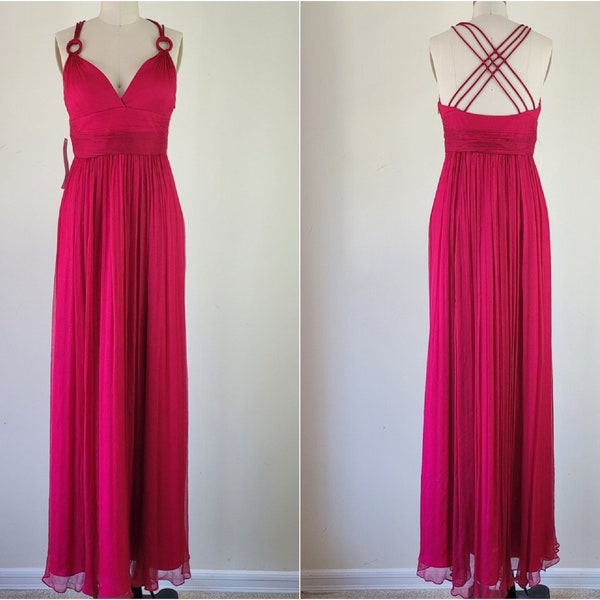 1970s Style Chiffon Silk Y2K Raspberry Pink Red Gown • Size Small