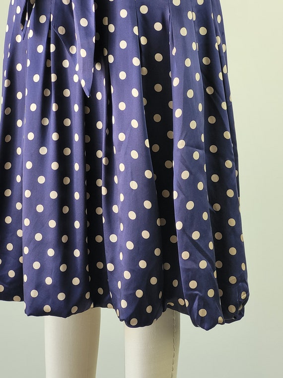 1950s Style Silk Sundress • Fitted Blue Polka Dot… - image 6