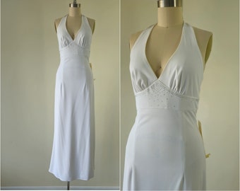 Unworn DAVE & JOHNNY Boho Halter Wedding Dress Gown • Size S • Made in USA