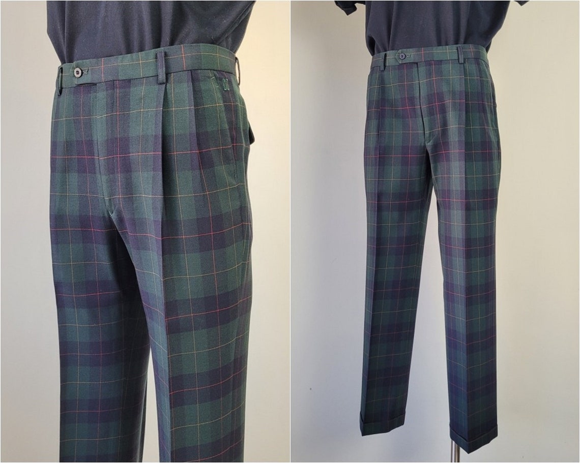 DAKS Wool Tartan Plaid Pleated Trousers Vintage Mens 34 in | Etsy