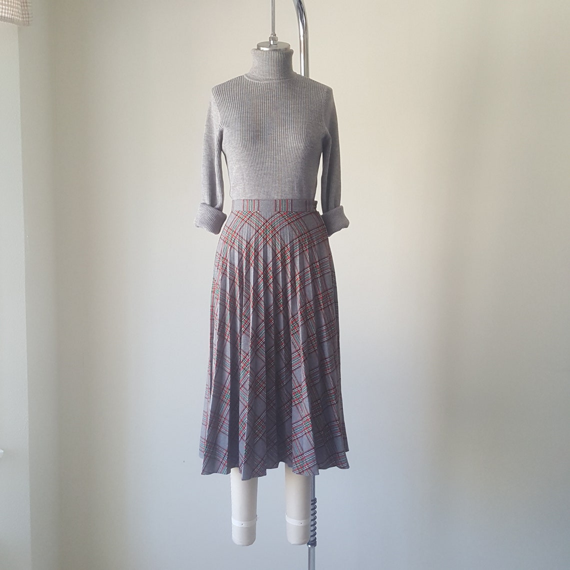 Vintage Tartan Pleated Bias Midi Skirt 24 Waist - Etsy