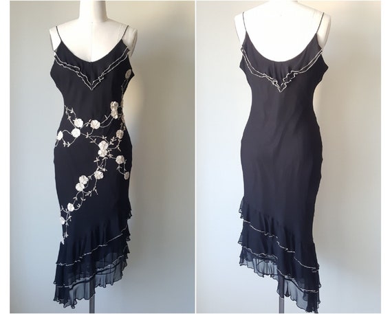 Silk Asymmetrical Bias Cut Maxi Dress • Size M
