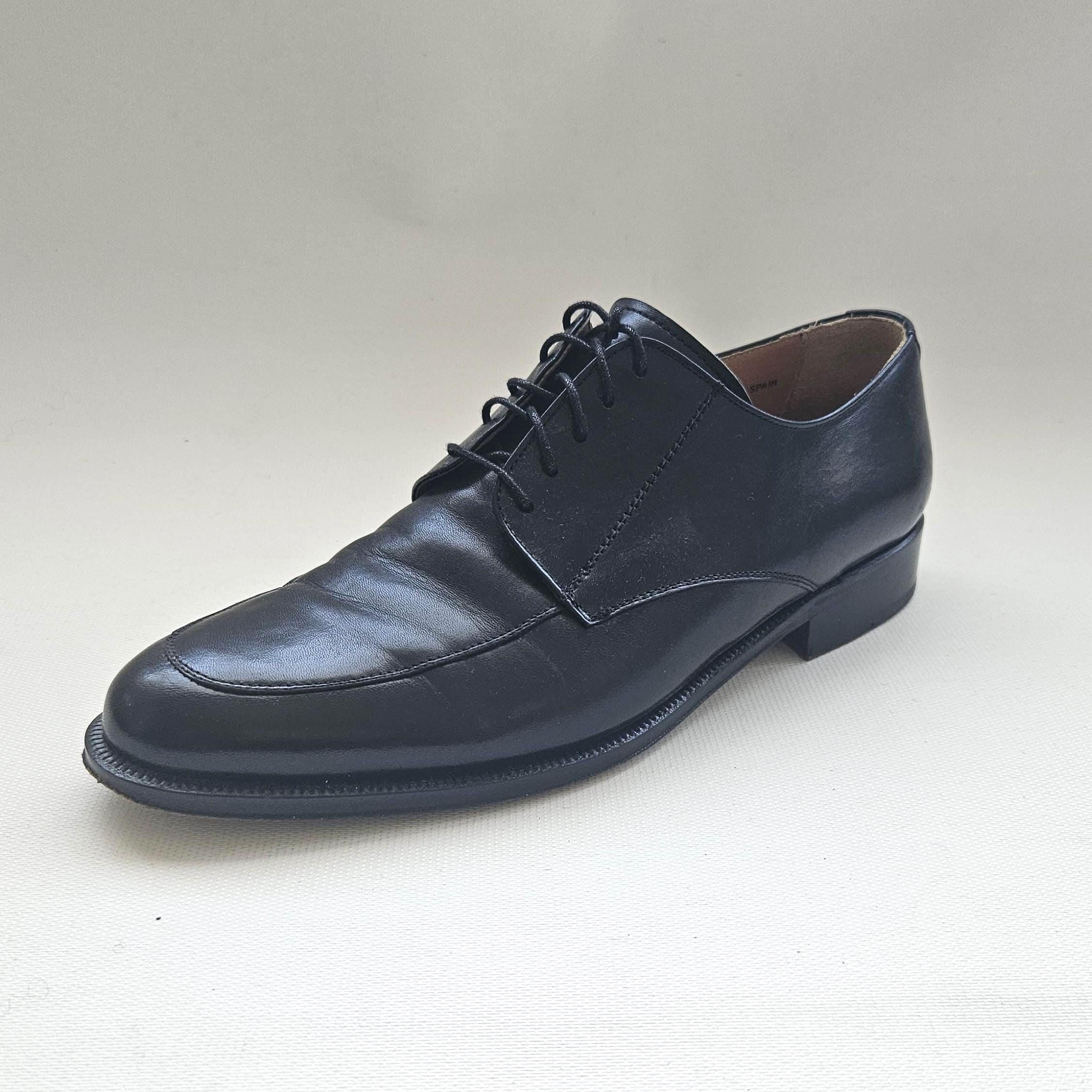 Mens Avventura Black Leather Toe Cap Shoes Size 9M Handmade in Spain Avventura Spain Brown Leather Lace-Up Oxford Dress Shoes  main image 3