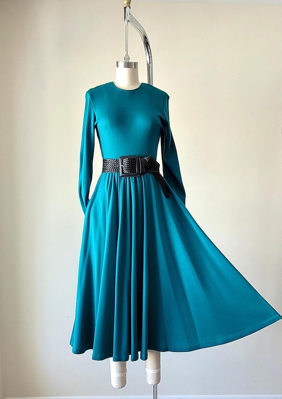 green jersey knit dress Miriam Jersey Knit Draped Back Dress