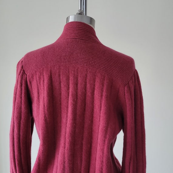 1990s Wool Angora Ribbed Pink Cardigan Sweater Si… - image 5