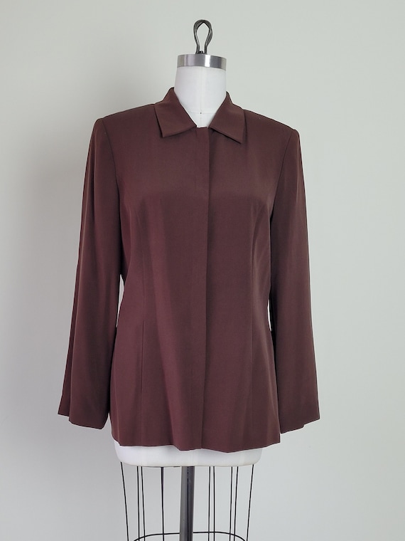 Vintage Silk Brown Shirt Jacket | Size M Medium