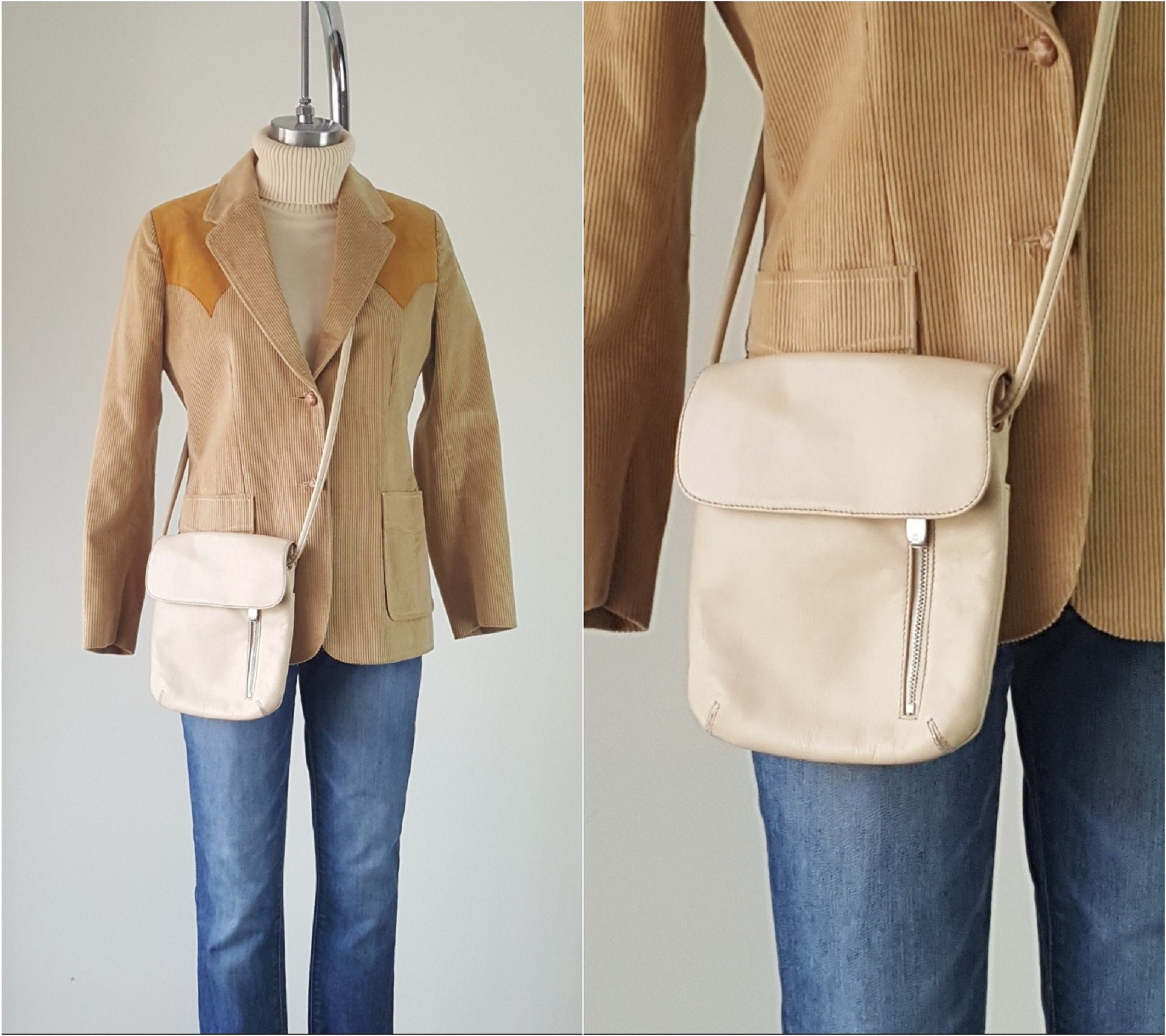 Leather Ivory Cream Cross Body Bag Purse Etsy