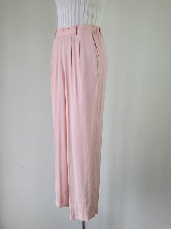 1980s Pink Rayon Pleated Trousers • Size XS - S •… - image 3