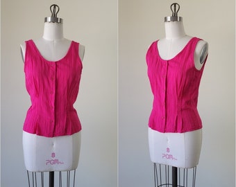 Unworn Vintage 1980's Cotton Gauze Fuchsia Cami Tank Top Blouse | Size M | Made in Greece