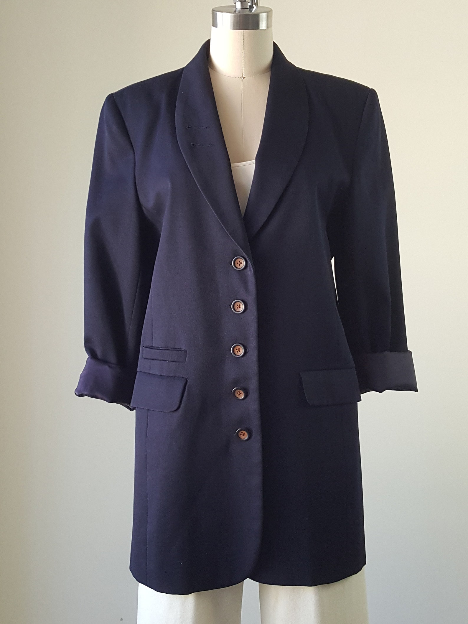 J. PETERMAN COMPANY Wool Gaberdine Navy Blue Longline Coat | Etsy