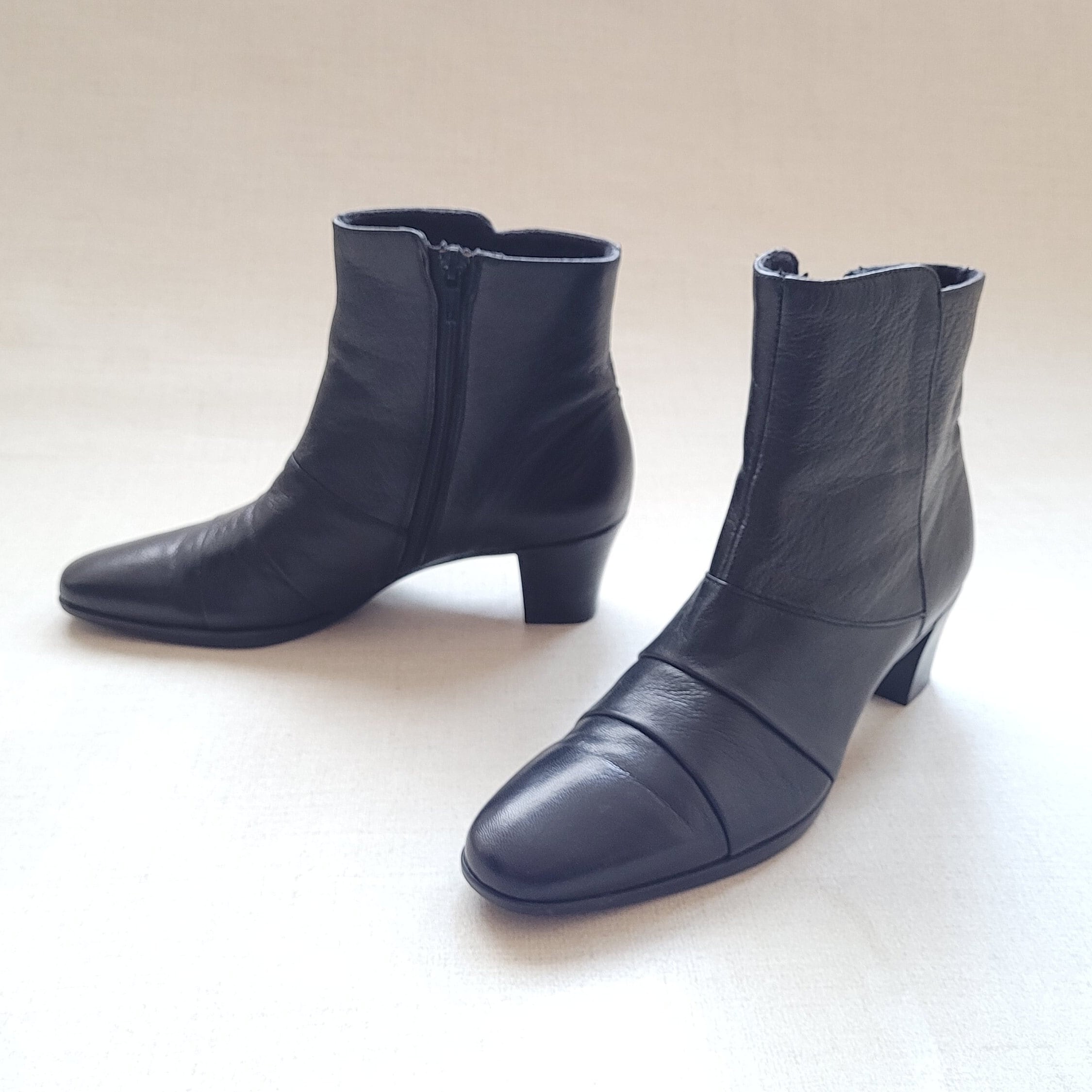 Y2K Ankle Boots Leather Zip up Boots Black Ankle Booties