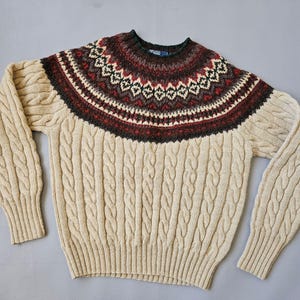 Y2K POLO Ralph Lauren Castaway Sweater, Beige Wool Fair Isle Knit Y2K POLO Ralph Lauren Castaway Sweater, Beige Wool Fair Isle Knit