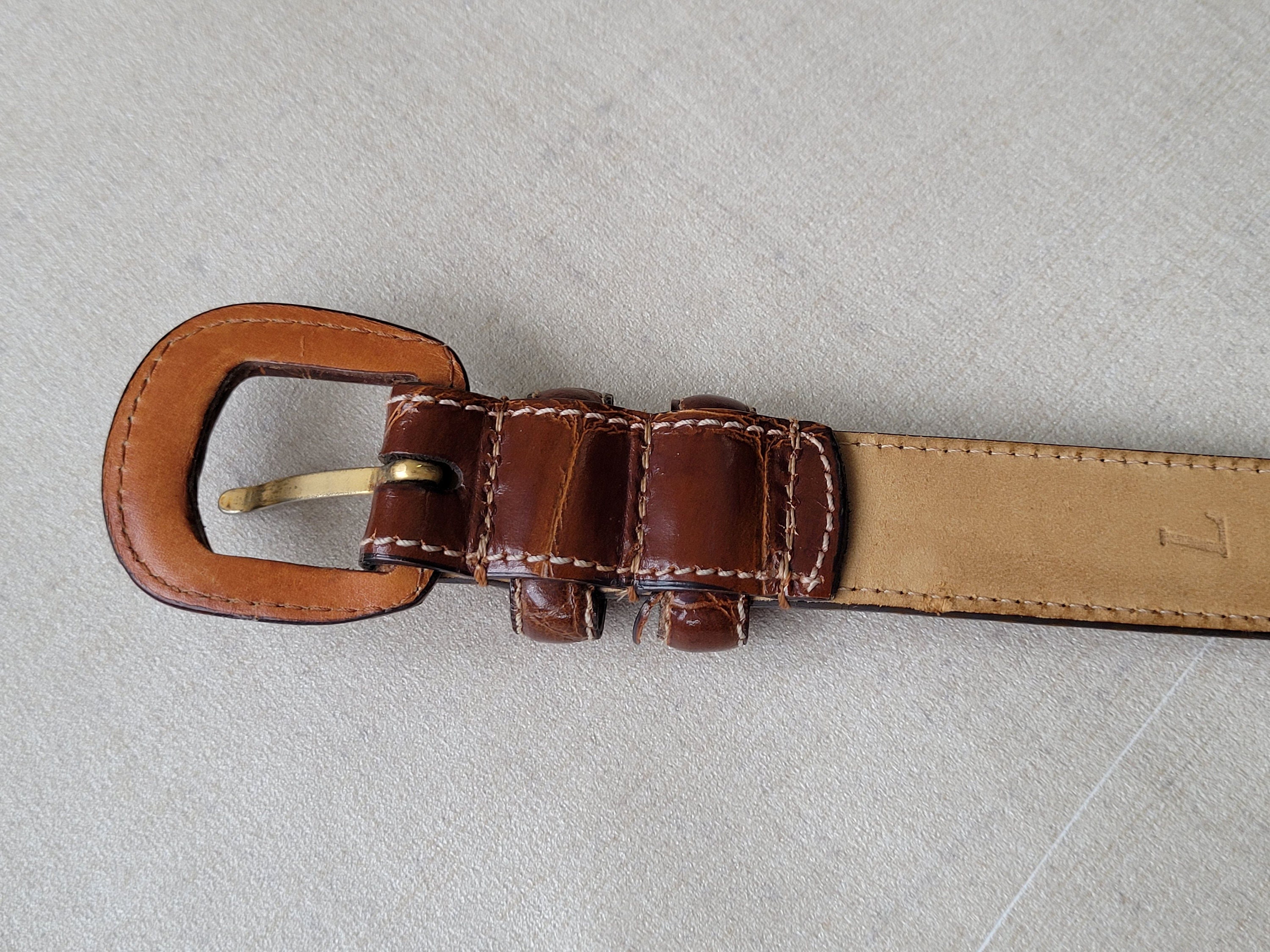 NORDSTROM Vintage Genuine Italian Leather Cognac Belt Cutout Squares Buy Designer Mens Belt Cognac Leather Laser Cut Squares  main image 4