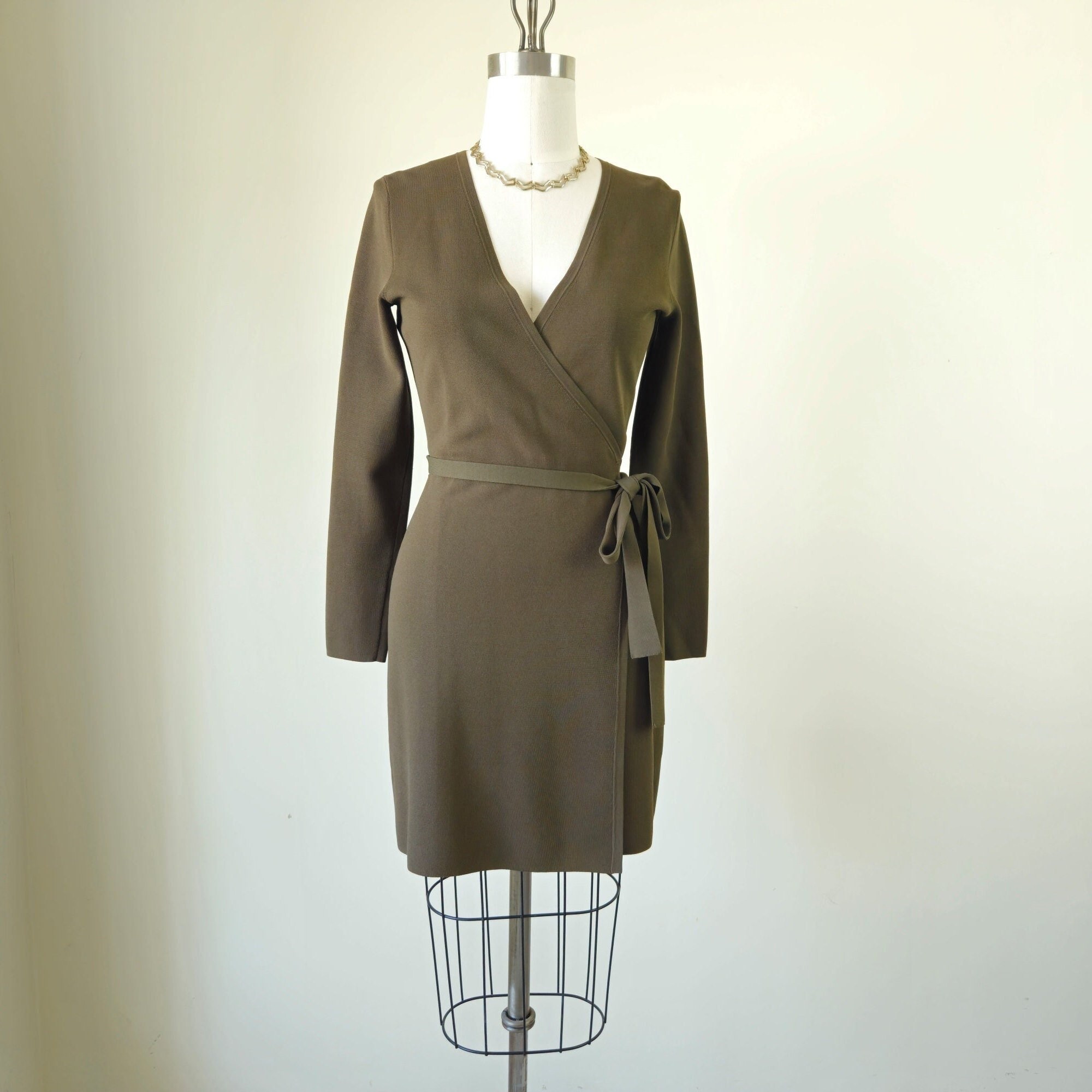 Diane Von Furstenberg Khaki Green Knit Wrap Dress  Size M - Etsy
