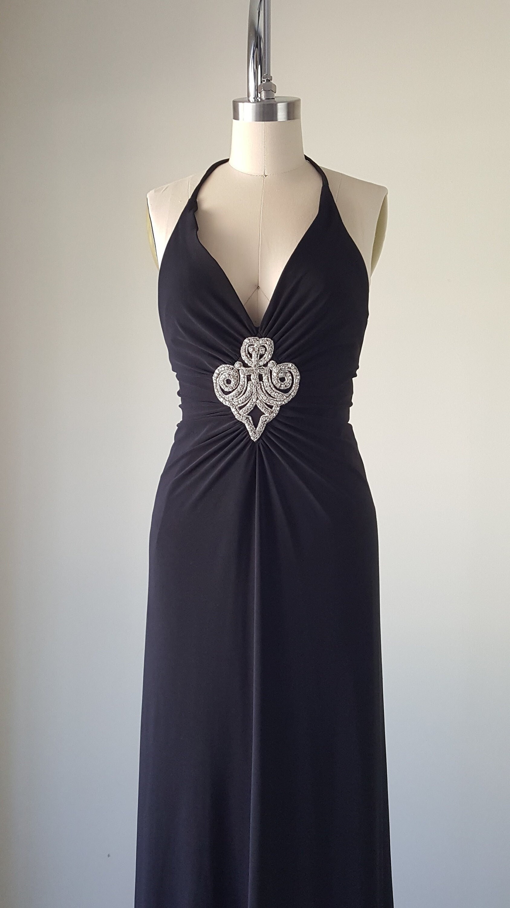 Black Halter Rhinestone Evening Gown