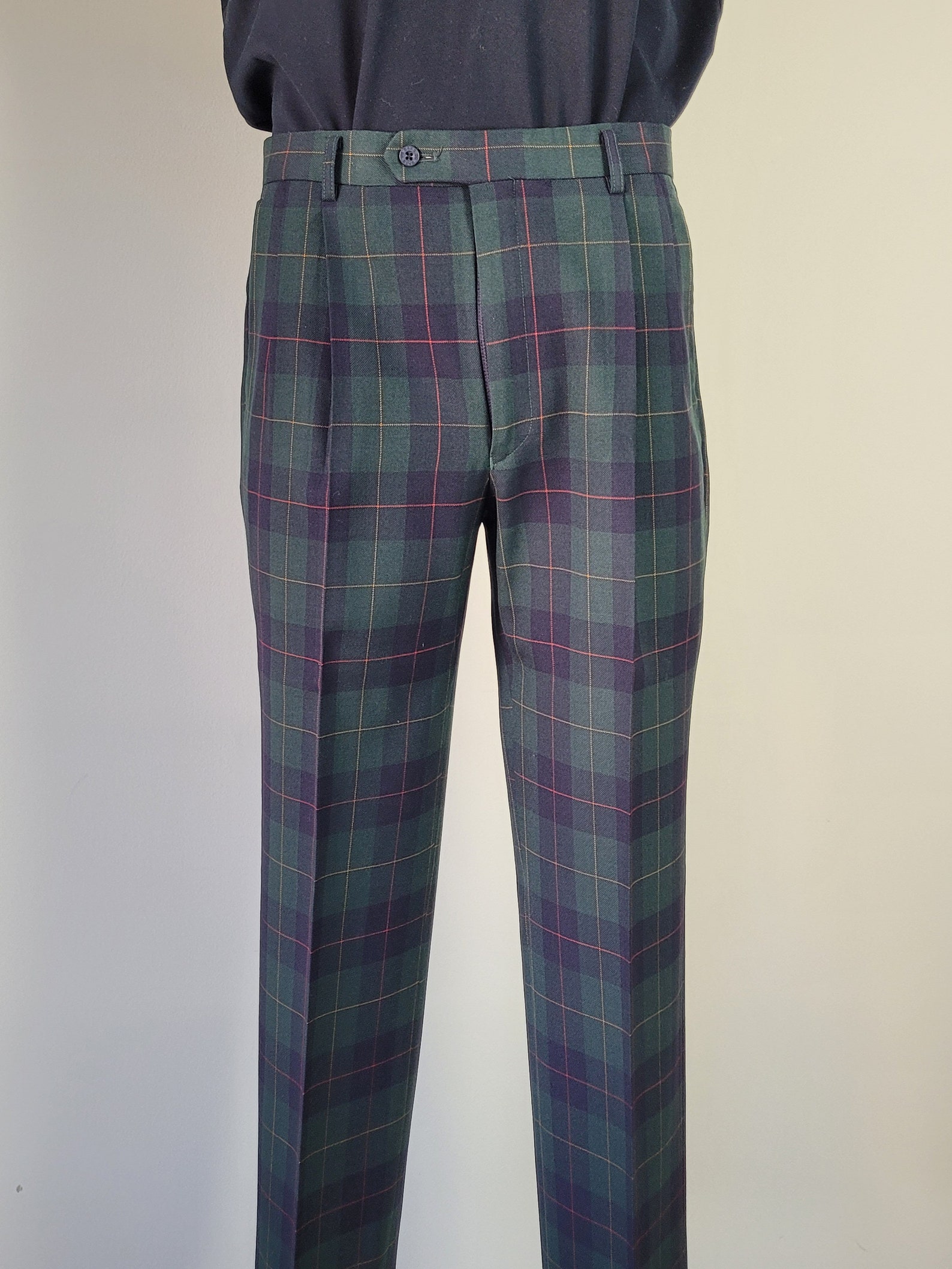 DAKS Wool Tartan Plaid Pleated Trousers Vintage Mens 34 in | Etsy