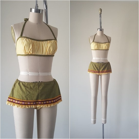 Unworn 60s 70s Skirt Bikini • Made in USA
