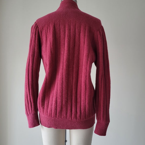 1990s Wool Angora Ribbed Pink Cardigan Sweater Si… - image 4