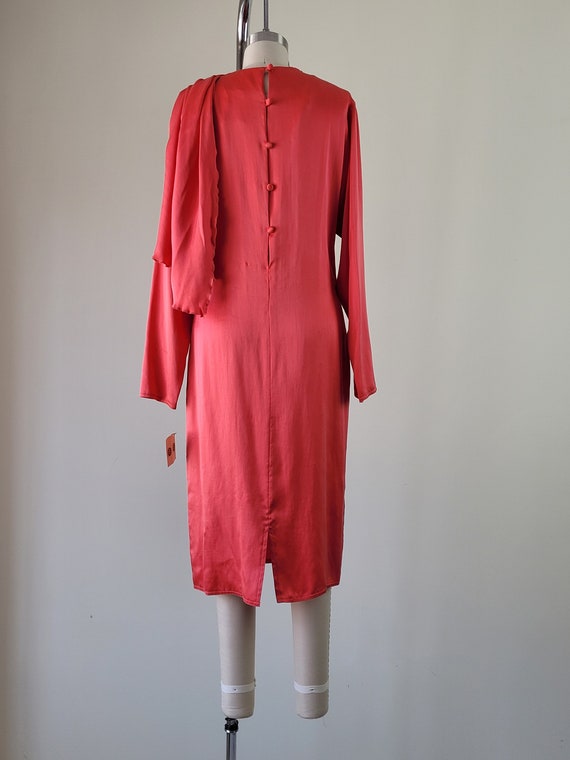 Charmeuse Silk Coral Dress with Shawl Sash • Vint… - image 7