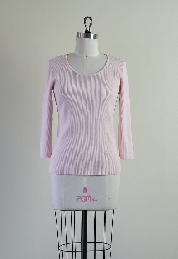 1990s NOS Cotton Pink Ribbed Knit Sweater Top Unwo
