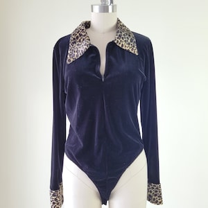Body in velluto elasticizzato anni &#39;80 • Body vintage con perizoma • Body con colletto leopardato • Medio - Grande