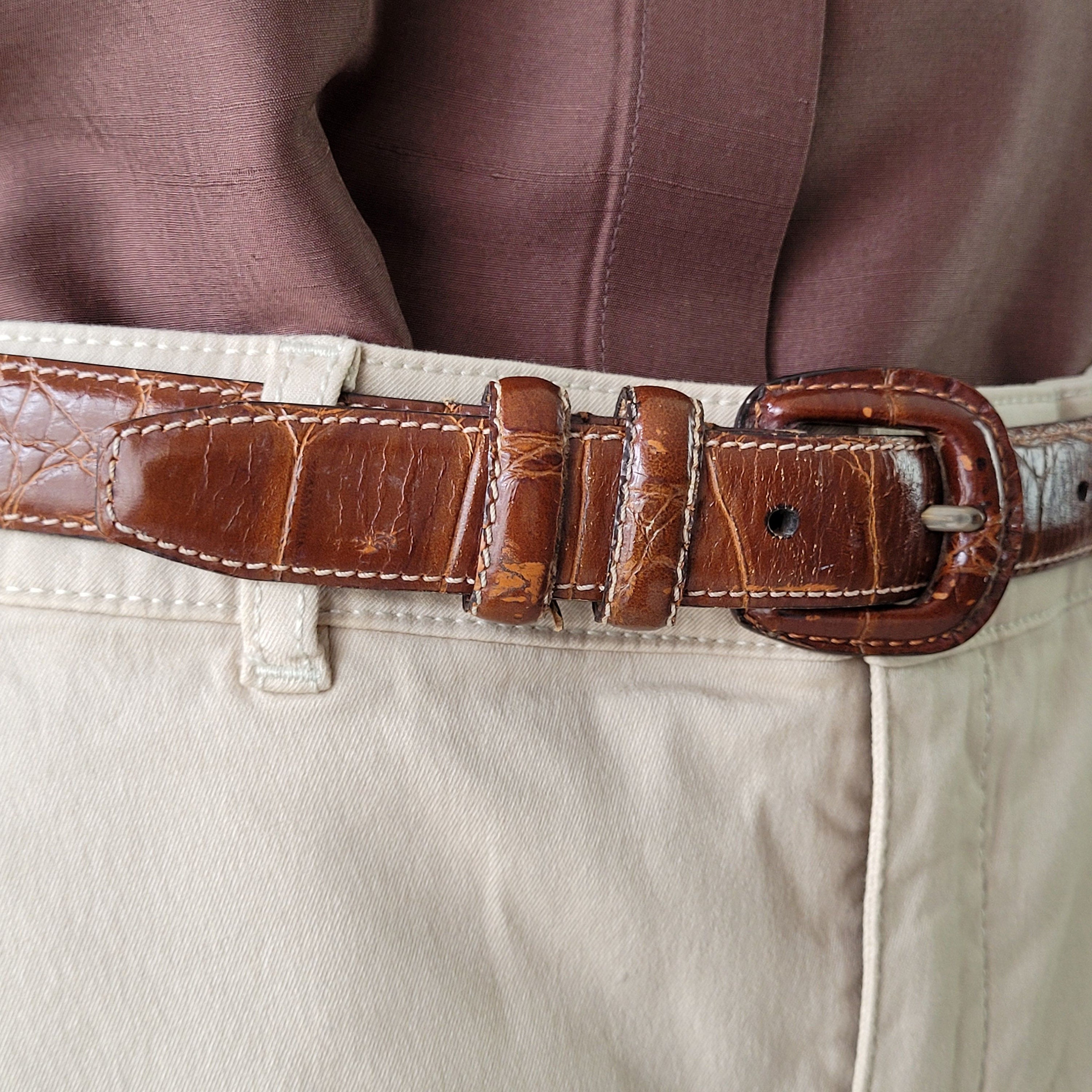 NORDSTROM Vintage Genuine Italian Leather Cognac Belt Cutout Squares Buy Designer Mens Belt Cognac Leather Laser Cut Squares  main image 3