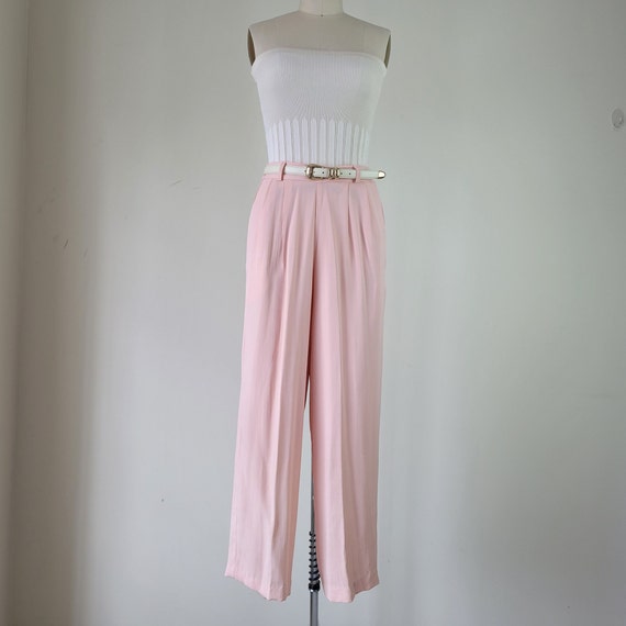 1980s Pink Rayon Pleated Trousers • Size XS - S •… - image 2