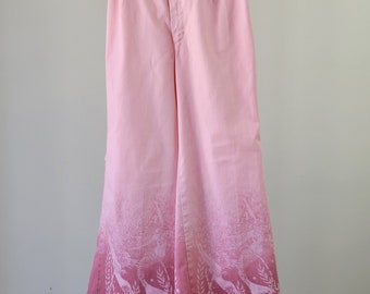 1970s Wrangler Pink Mermaid Bellbottom Jeans, XS 24 Waist
