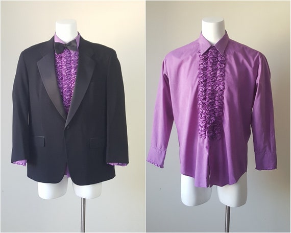 70s PurpleTuxedo Shirt XL XXL Ruffle Tux Shirt