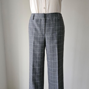 1990s TALBOTS Wool Mid Rise Wide Leg Straight Cuffed Gray Trousers • Size 6 Small S PETITE