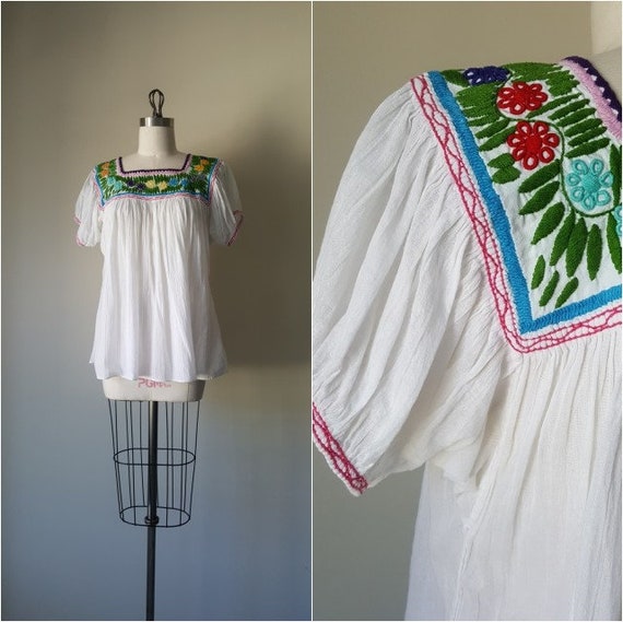 Handmade Embroidered Peasant Blouse • Small