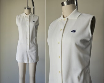 1960s SPORTISSIMO Pique Playsuit • Vintage Romper 60s 70s White Scooter • Size Medium