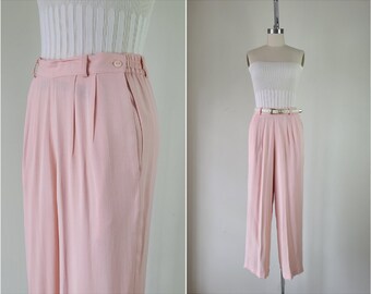 1980s Pink Rayon Pleated Trousers • Size XS - S • Made in USA