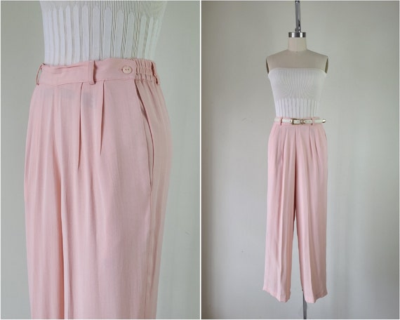 1980s Pink Rayon Pleated Trousers • Size XS - S •… - image 1
