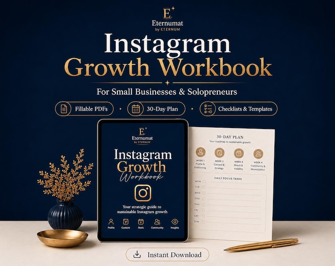 Instagram Growth Workbook for Small Business | Social Media Planner, Reels, Content, Bio & 30-Day Plan