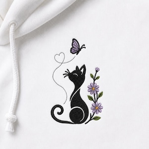 Floral Cat Machine Embroidery Design Download Digital File for Hoop 4x4 5x7 Sizes