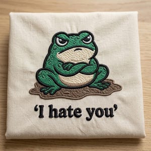 Grumpy Frog Machine Embroidery Design Funny Cartoon Animal Digital File