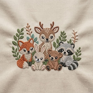 Baby Forest Friends Embroidery Design, Cute Woodland Nursery Digital Download