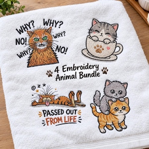 Cute Cat embroidery Bundel machine stitch pattern digital file feline motif