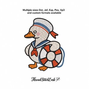 Cute Duck Machine Embroidery Design Sailor Nautical Bird Pattern Lifebuoy Ocean Theme Instant Download Digital File