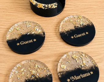 Personalized Resin Coaster Set with Holder Custom Name Coasters Home DecorPersonalized Resin Coaster Set with Holder