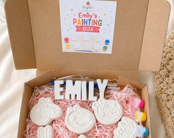 Personalized Peppa Painting Kit with Name DIY Kids Craft Kit Peppa Birthday Gift Paint Your Own Character Party Favor Kids Activity