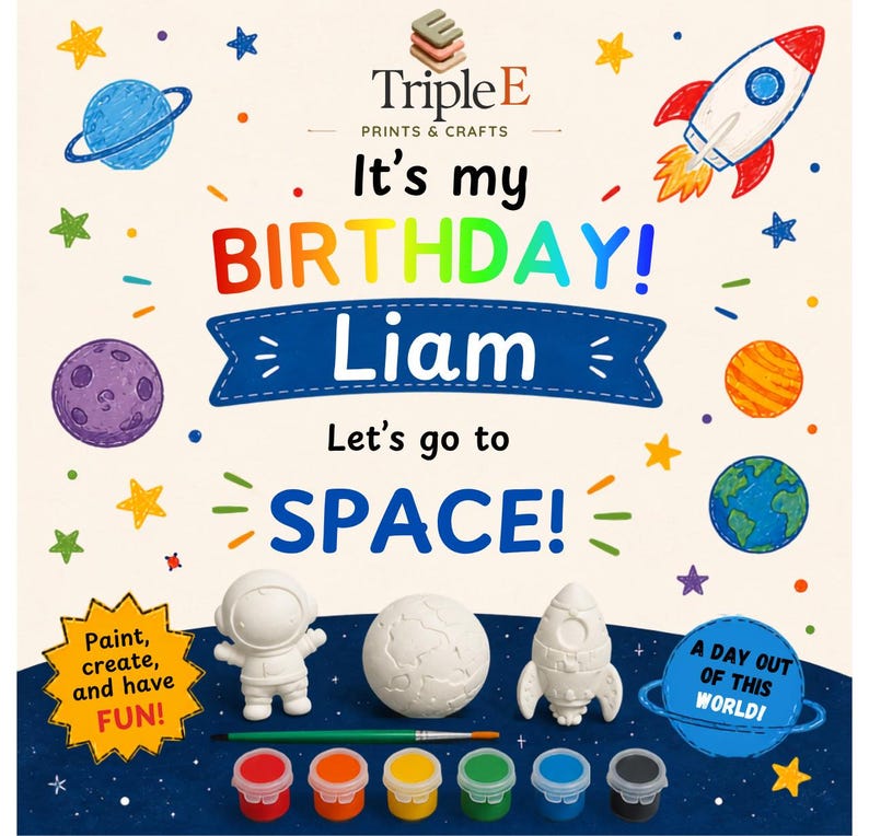 Personalized Space Painting Kit with Name DIY Kids Craft Paint Your Own Space Adventure Astronaut Birthday Gift Screen-Free Activity image 3
