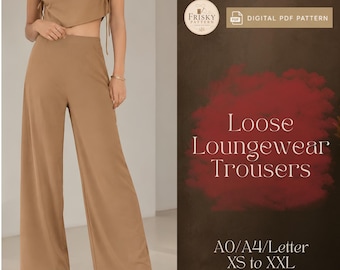 Pantalones holgados de lino, patrón de costura en PDF para pantalones de pierna ancha, pantalones palazzo para mujer, pantalones de verano para estar en casa, pantalones de moda, patrón de pantalones cómodos