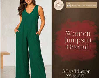 Women Jumpsuit Pattern, Overalls Sewing Pattern, Loose Dungaree Pants, Wide Leg Romper, Trouser Pattern, Bib Overall Pattern, Flowy Jumper