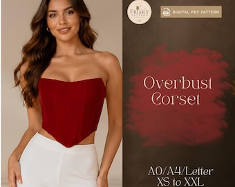 Patrón de costura de corsé sobre el busto en PDF / Corsé victoriano / Top bustier / Patrón de corsé tubo / Top tubo con cierre en la espalda / Corsé sin tirantes